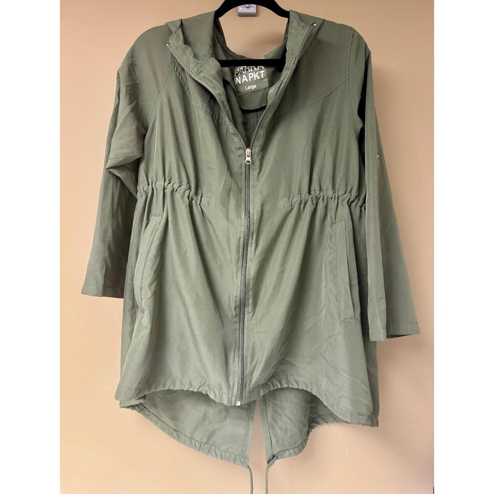Zarina In Pkt Anorak Jacket Hooded Drawstring Waist Olive Green Large